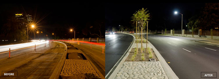 Wilshire Blvd LED street lighting before and after